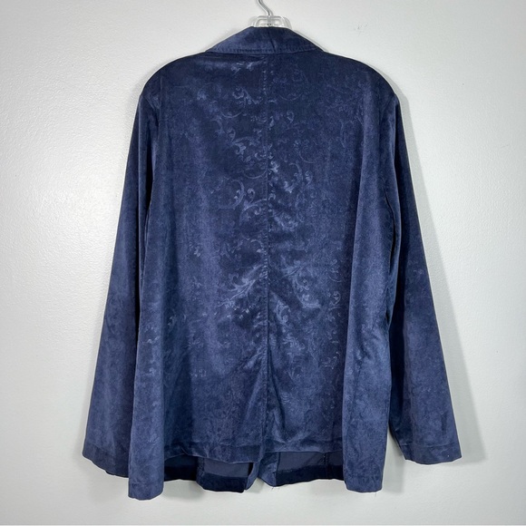 Vintage 90s Blue Damask Burnout Velvet/Suede Button Front Shacket Top Plus Size - Picture 4 of 4